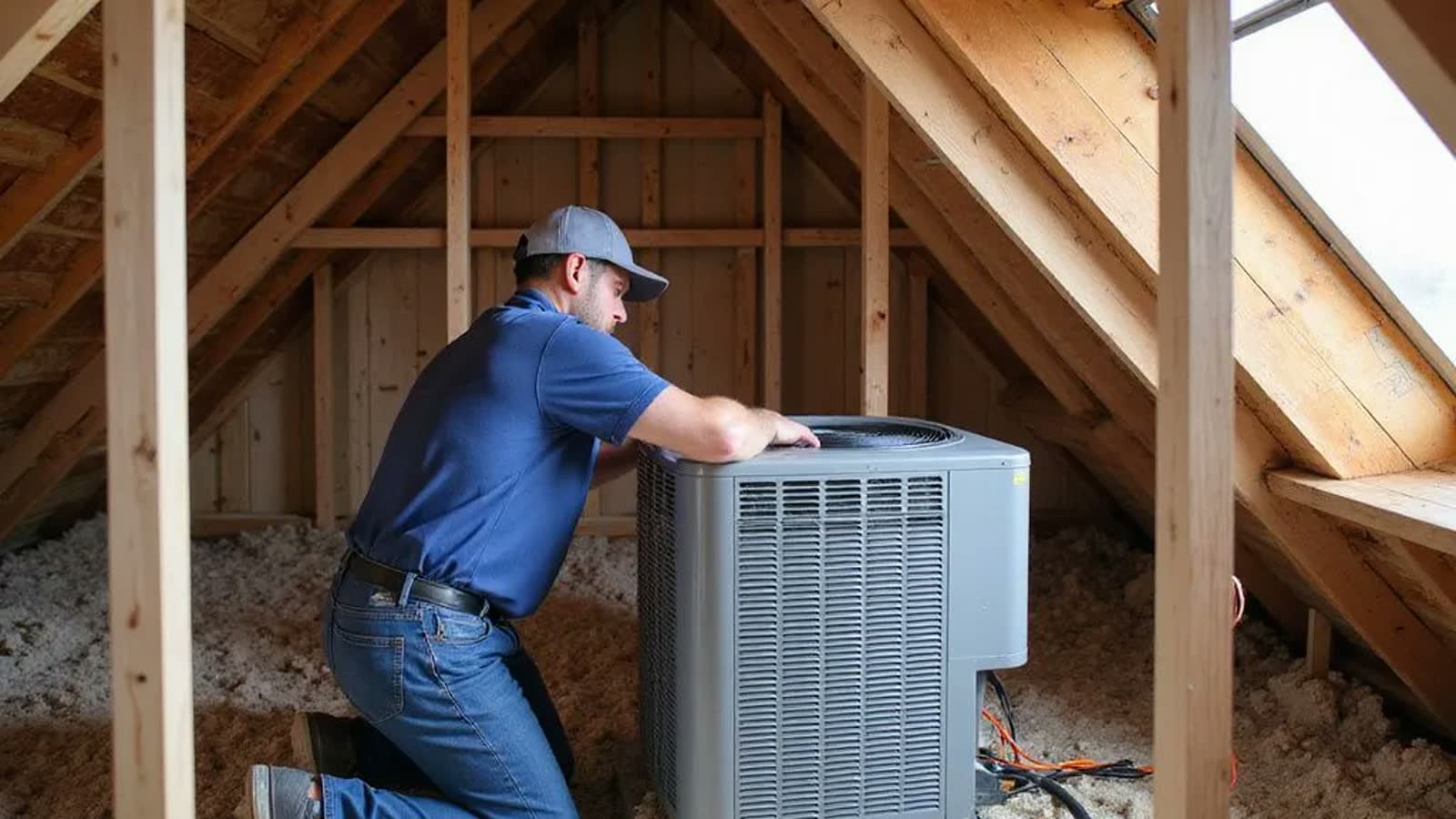Air conditioning technician servicing residential cooling equipment